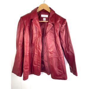 Preston & York Petites Vintage Red Lamb Skin Leather Blazer Style Jacket Moto PM